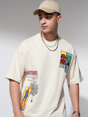 HIGHLANDER Printed Men Round Neck White T-Shirt