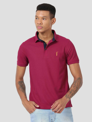 Stellers Solid Men Polo Neck Pink T-Shirt