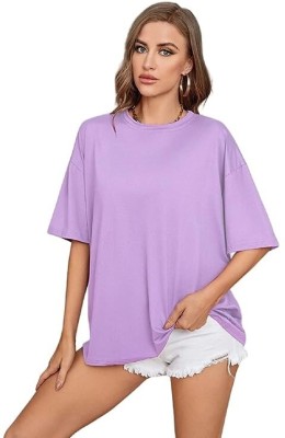 Andrey Solid Women Round Neck Purple T-Shirt