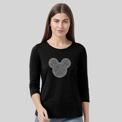 Nilan Tees Wear Printed Women Round Neck Black T-Shirt