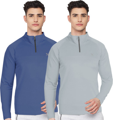 FTX Solid Men Zip Neck Multicolor T-Shirt