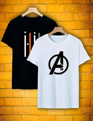 wike denims Printed Men Round Neck Black, White T-Shirt