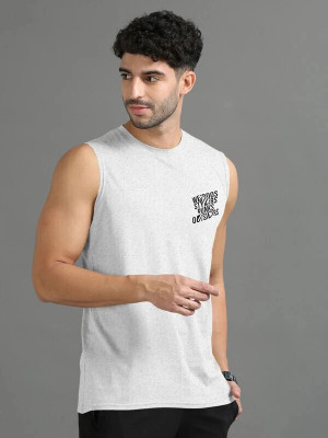 Triptee Printed Men Round Neck Grey T-Shirt
