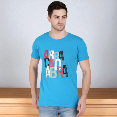 FARICON Solid Men Round Neck Light Blue T-Shirt