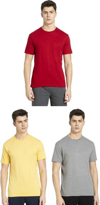 JOCKEY Solid Men Round Neck Yellow, Grey, Red T-Shirt