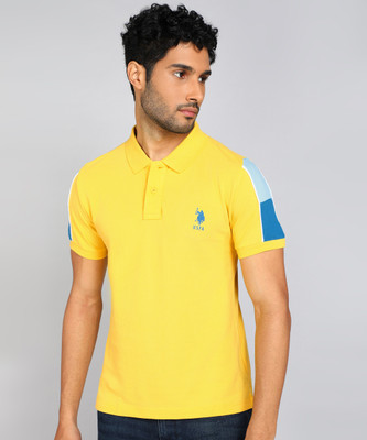 U.S. POLO ASSN. Solid Men Polo Neck Yellow T-Shirt