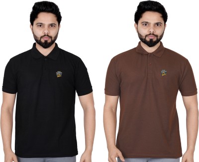 La Milano Solid Men Polo Neck Brown T-Shirt