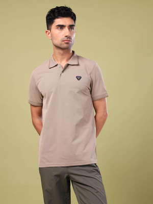 TECHNOSPORT Printed Men Polo Neck Brown T-Shirt