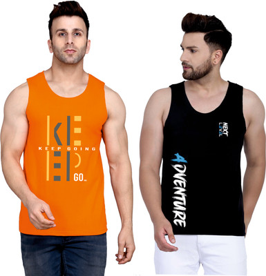 Cryptic Printed Men Round Neck Orange, Black T-Shirt