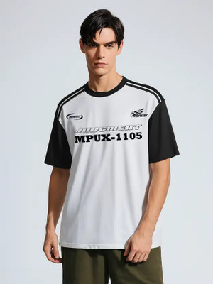 Jump Cuts Printed Men Round Neck White, Black T-Shirt