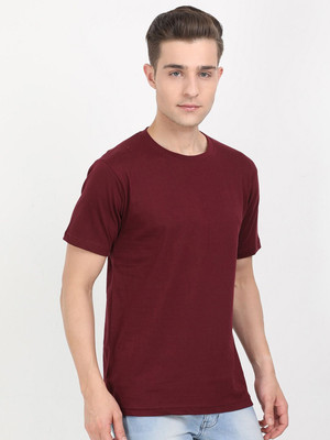 RULEDBYSUN Solid Men Round Neck Maroon T-Shirt