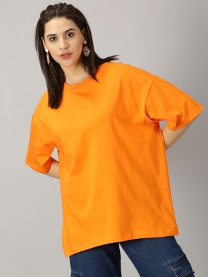 THE HOLLANDER Solid Women Round Neck Orange T-Shirt