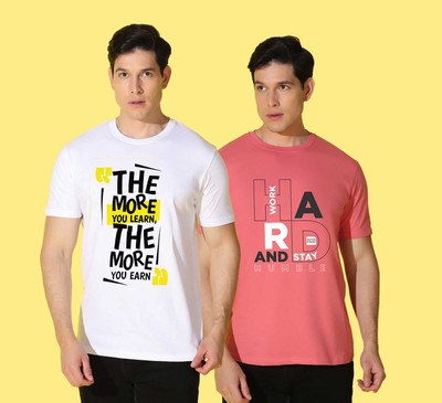 WOOSTRO Graphic Print Men Round Neck White, Pink T-Shirt
