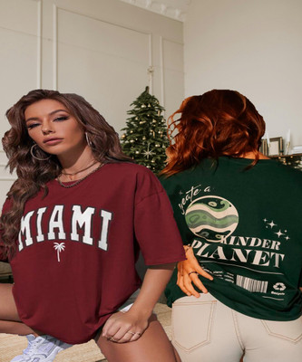 SILVANUS Printed Women Round Neck Multicolor T-Shirt