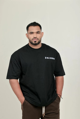 The Falcon Sports Solid, Printed Men Round Neck Black T-Shirt
