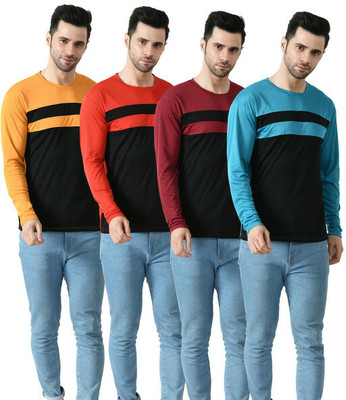 Dam Colorblock Men Round Neck Multicolor T-Shirt