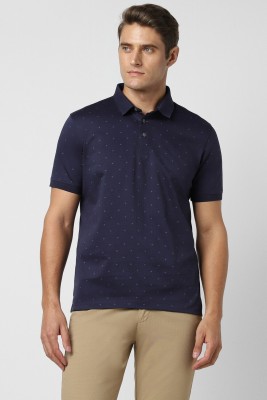 VAN HEUSEN Printed Men Polo Neck Navy Blue T-Shirt