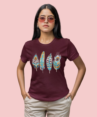 JILZ Printed Women Round Neck Maroon T-Shirt