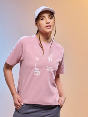 TECHNOSPORT Graphic Print Women Crew Neck Pink T-Shirt
