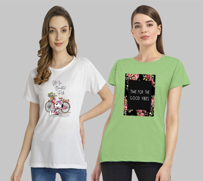 CHOZI Printed Women Round Neck Yellow T-Shirt