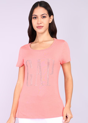 GAP Solid Women Round Neck Pink T-Shirt