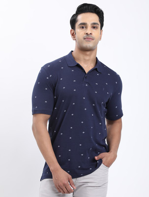 INDIAN TERRAIN Printed Men Polo Neck Blue T-Shirt