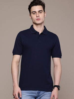 Moda Rapido Solid Men Polo Neck Navy Blue T-Shirt