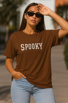 AdvibaFashion Typography Women Round Neck Brown T-Shirt
