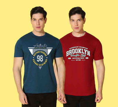 WOOSTRO Printed Men Round Neck Multicolor T-Shirt