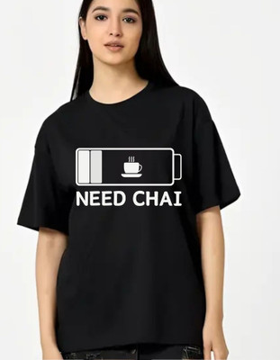 fashnobic Printed Women Round Neck Black T-Shirt