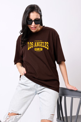 TQH Printed Women Round Neck Brown T-Shirt