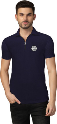 Lawful Casual Printed Men Polo Neck Navy Blue T-Shirt