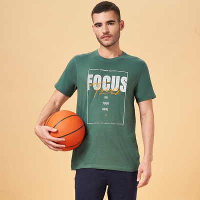 Ajile By Pantaloons Printed, Typography Men Round Neck Green T-Shirt