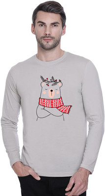 LV CARE Printed Men Round Neck Grey T-Shirt