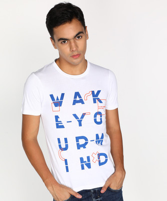 FLYING MACHINE Typography Men Round Neck White T-Shirt