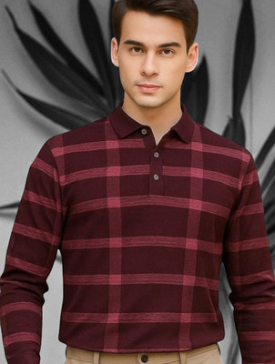 FASHIUM Printed Men Polo Neck Maroon T-Shirt