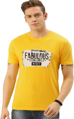 MUUNKEY Graphic Print Men Round Neck Yellow T-Shirt