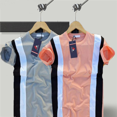 Try This Checkered Men Round Neck Pink, Grey T-Shirt