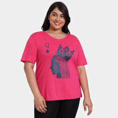 ZIVAME Printed Women Round Neck Pink T-Shirt