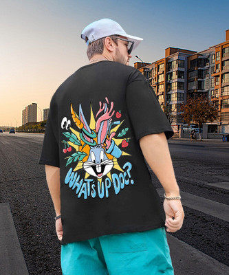 Clothy Trend Graphic Print Men Round Neck Black T-Shirt