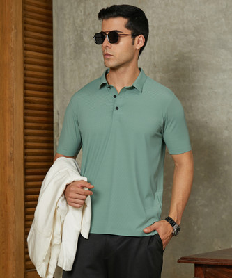 CAMPUS SUTRA Striped Men Polo Neck Green T-Shirt