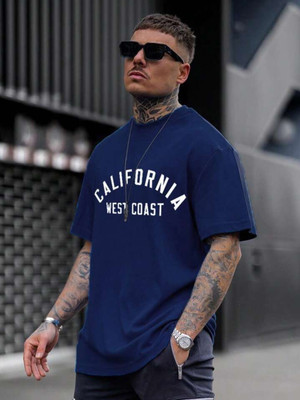 SPOWEARY Typography Men Round Neck Navy Blue T-Shirt