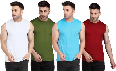 Think Tech Solid Men Round Neck White, Dark Green, Light Blue, Maroon T-Shirt