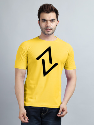 V DAS Printed Men Round Neck Yellow T-Shirt
