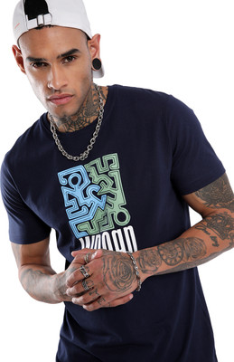 WROGN Printed Men Round Neck Blue T-Shirt