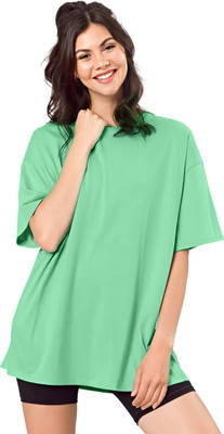 SHODOX Solid Women Round Neck Green T-Shirt