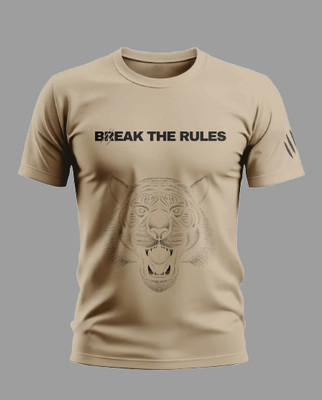 Warriorworld Printed Men Round Neck Beige T-Shirt