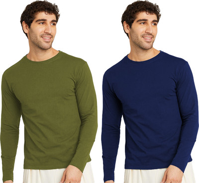 OrrganicChics Solid Men Round Neck Green, Blue T-Shirt