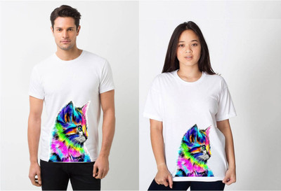 HamsaMART.com Animal Print Couple Round Neck White T-Shirt