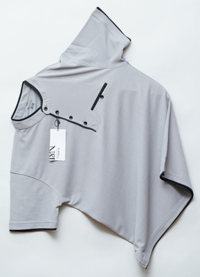 N AND J Solid Men Mandarin Collar Grey T-Shirt